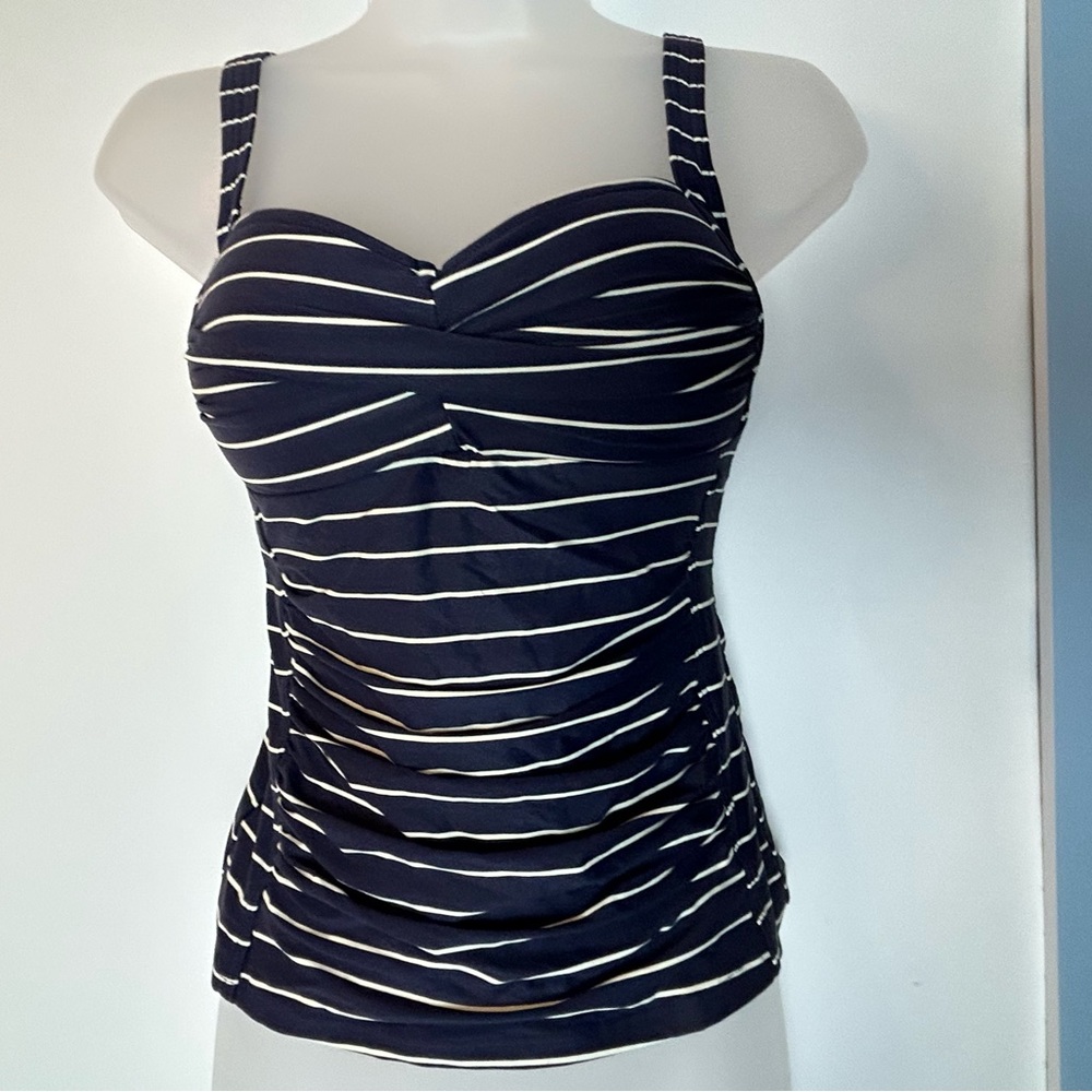 Niptuck Dark Blue & White Stripes Tankini Swim Top 8‎
